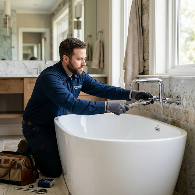Plumber installing a modern faucet